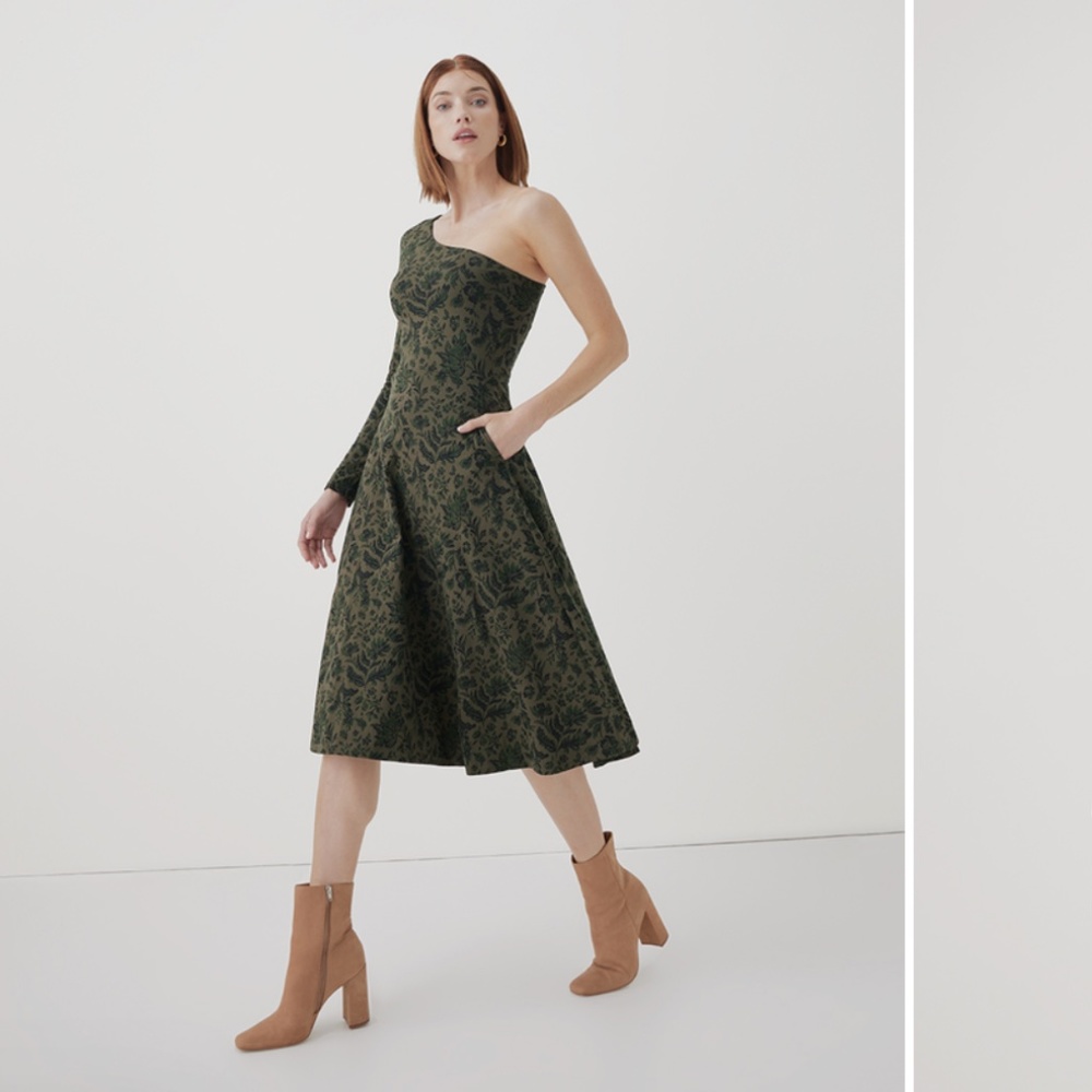 BRAND NEW Pact Organic Cotton Fit & Flare One-Shoulder Midi Dress
